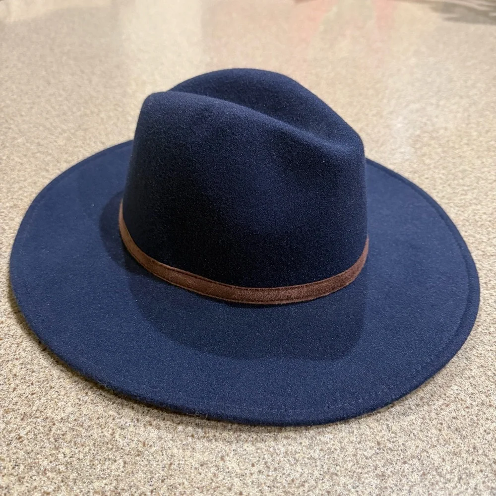 Janie & Jack Wide Brim Hat Girl’s Size 2T-3 Navy Blue Felt Faux Suede Ribbon